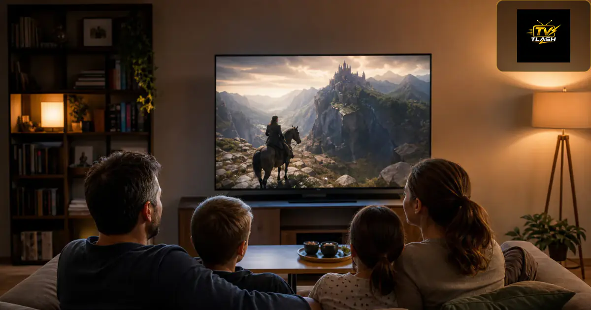 Google TV Chromecast und Android TV bei Familien-Filmabend — IPTV kaufen
