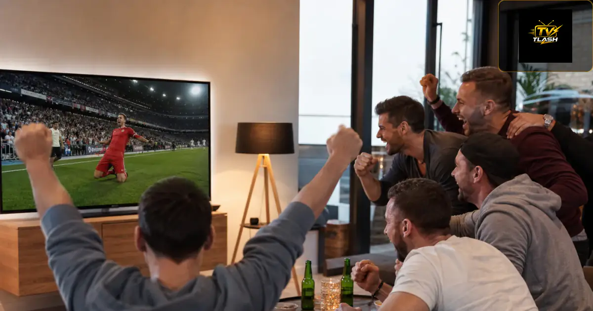Perfekte Bundesliga-Torwiederholung am Fernseher — Freunde jubeln ohne Unterbrechung