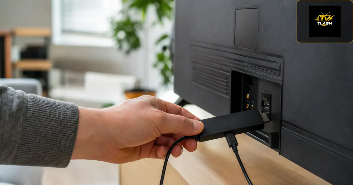 Amazon Fire TV Stick Neustart, Fernseher im Hintergrund — IPTV Probleme lösen