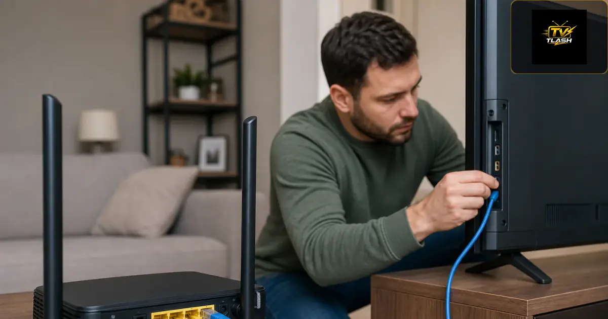 WLAN Router mit Ethernet-Kabel zum Fernseher — IPTV Buffering beheben