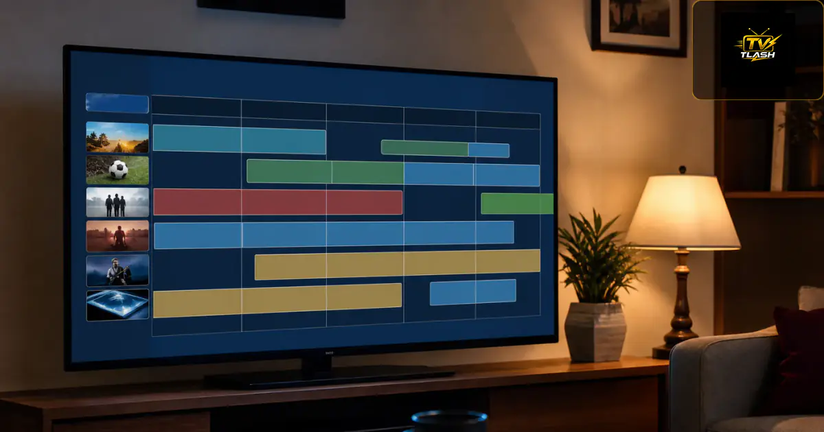 Elektronischer Programmführer mit detailliertem TV-Plan auf dem Fernseher