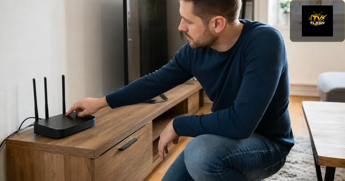 Person startet Router und Fernseher neu — IPTV funktioniert nicht beheben