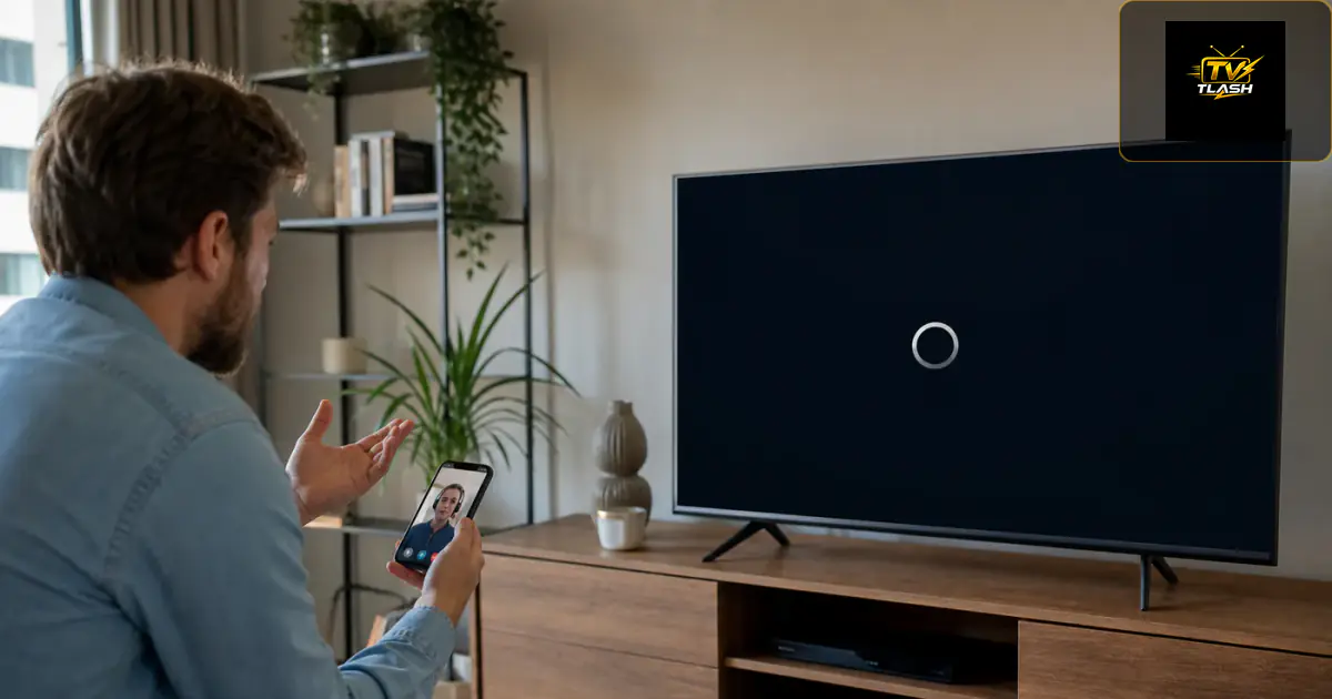 Typische deutsche Wohnung mit Fernseher — Nutzer löst IPTV Stream-Problem