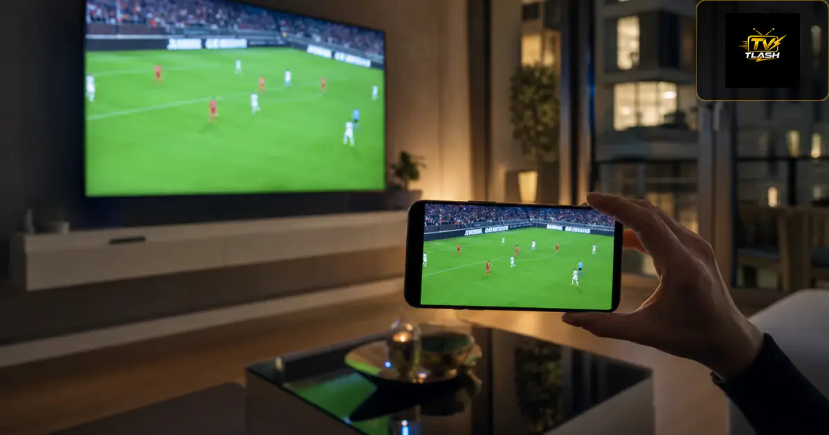 Smartphone spiegelt Live-TV auf großen Fernseher — IPTV Smarters Pro