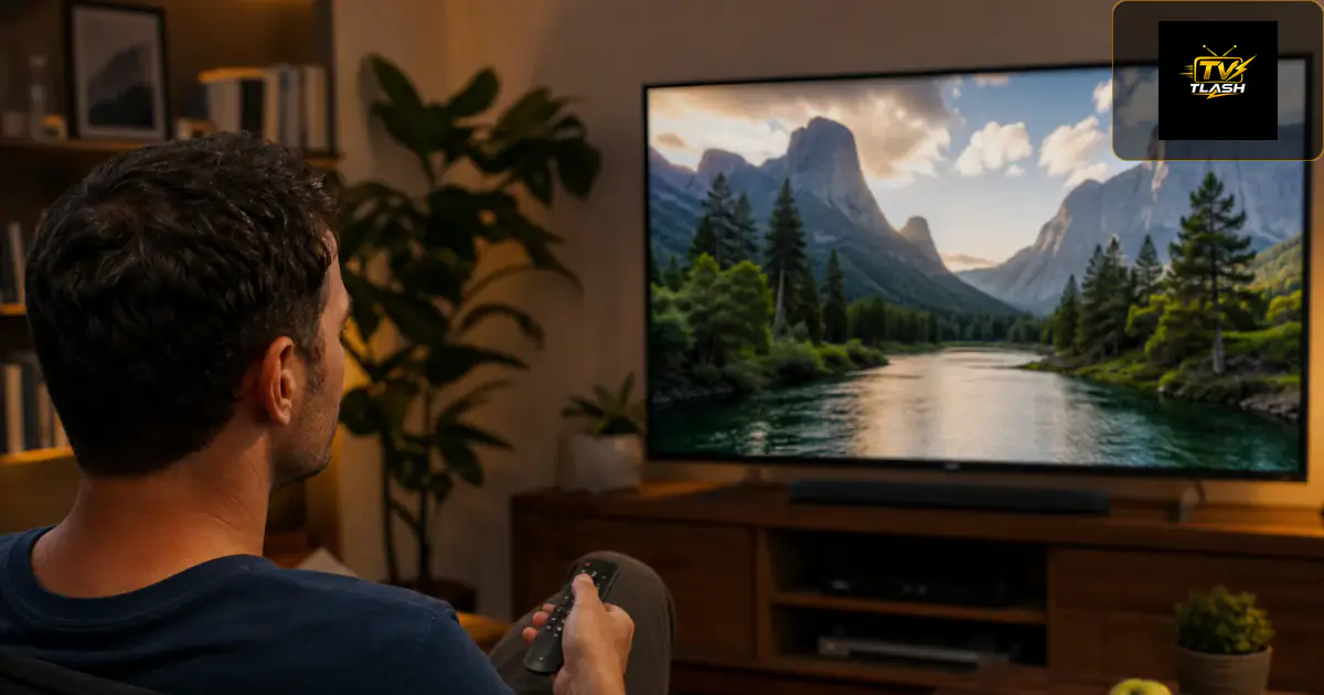 Gratis-Test IPTV auf Fire TV — Person prüft Bildqualität vor dem Kauf