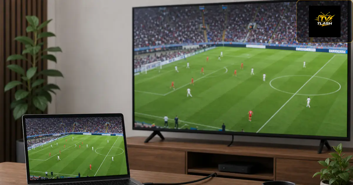 Laptop per HDMI mit Fernseher verbunden — Live-TV Kanäle auf Windows PC