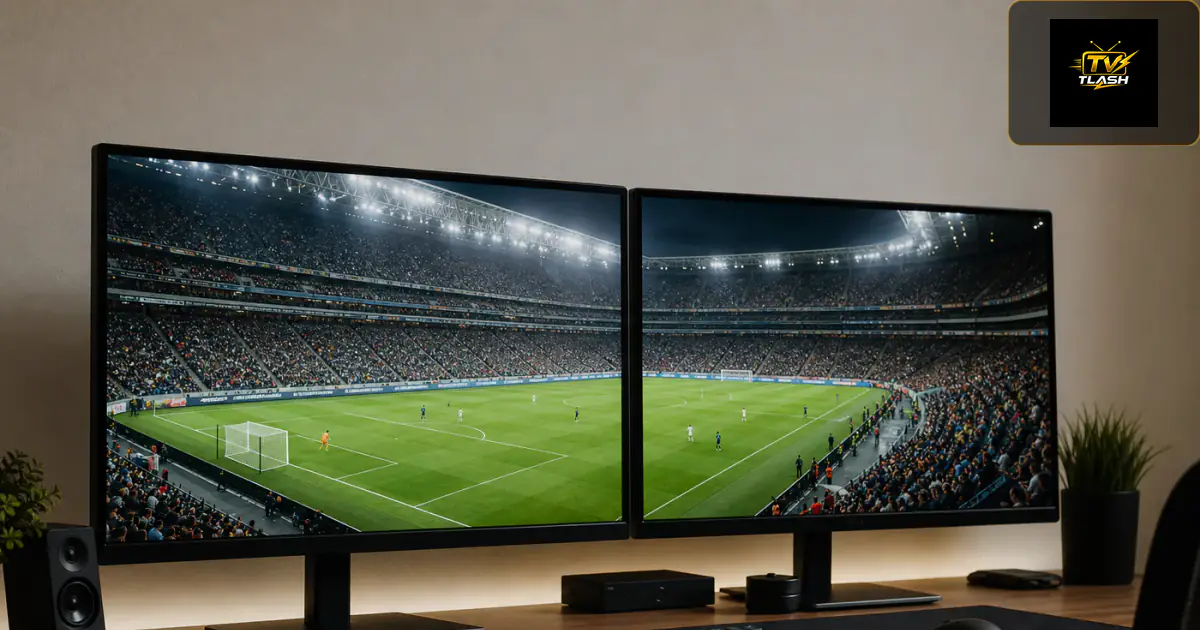 Windows PC mit Vollbild Sportkanal auf zwei Monitoren — IPTV für Windows